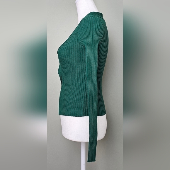 Lulus Emerald Green Ribbed Braided Long Sleeve Sweater Top XS - Picture 2 of 9